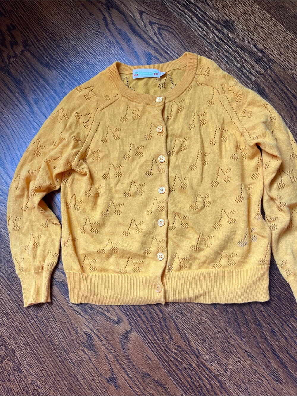 Bonpoint Mustard Yellow Pointelle Button-Front girls Cardigan